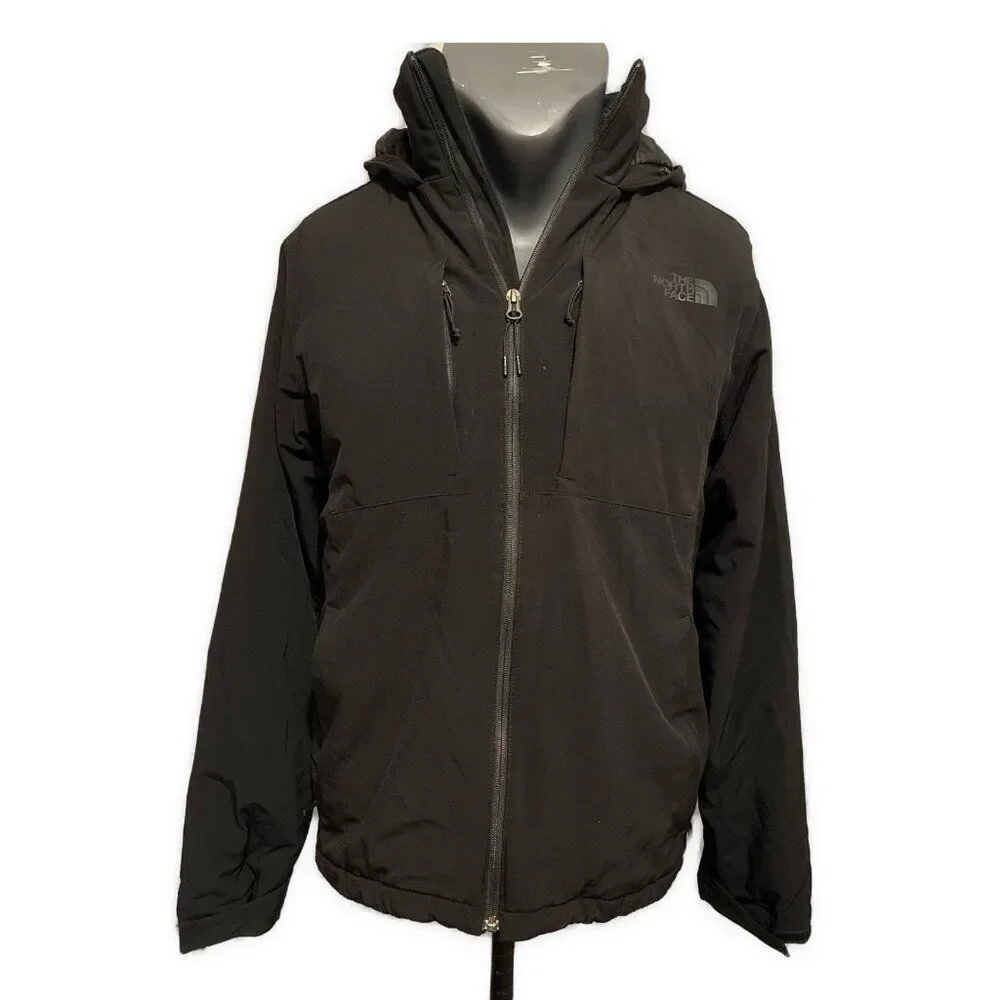 north face hooded solid black long sleeve windwall nylon puffer jacket Medium